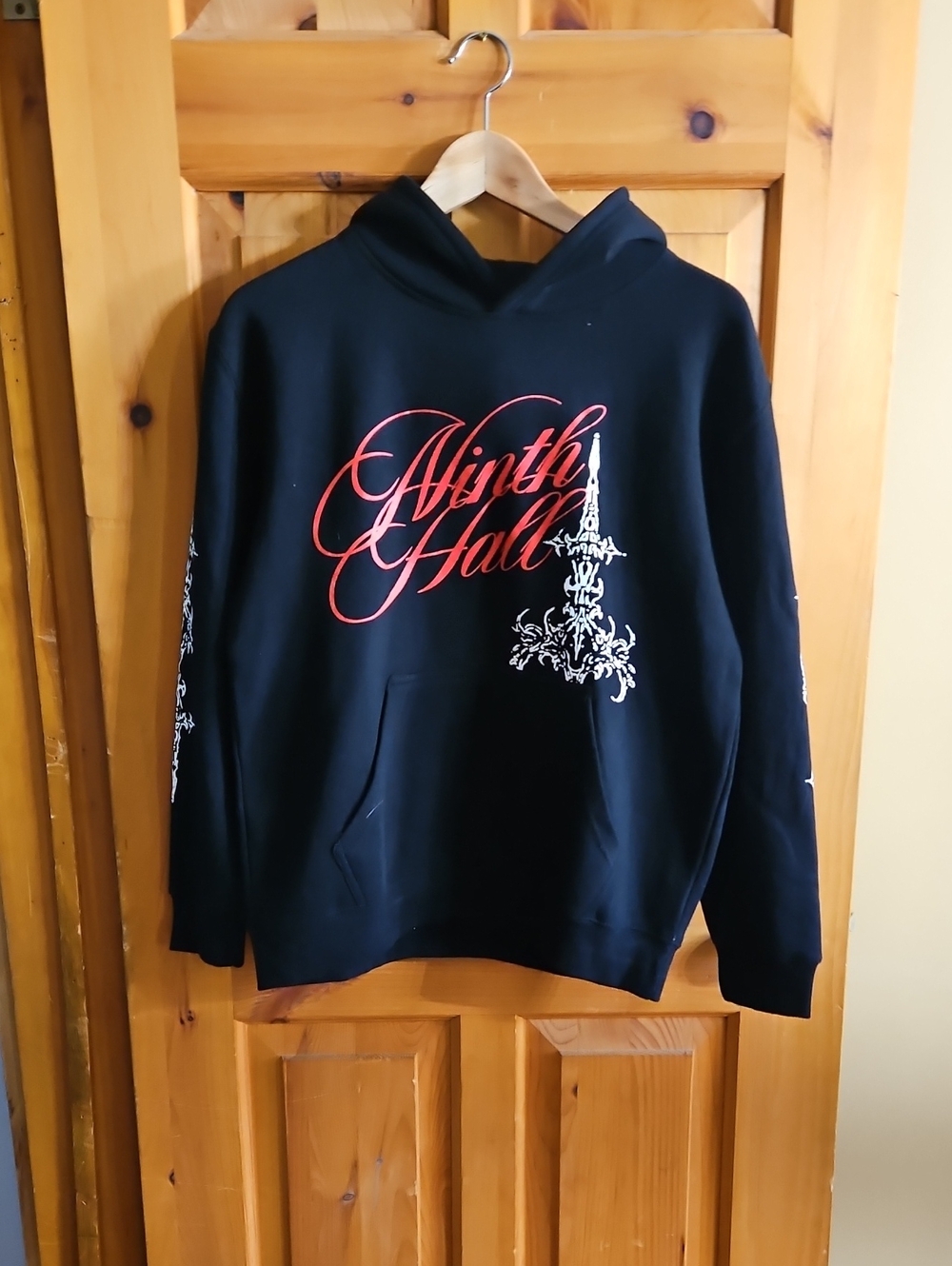 Black Hoodie with Red Script and White Graphic - Kids Sweatshirt